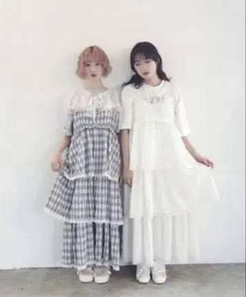 merryjenny 체크 티어드 원피스 gray