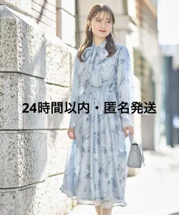 허리 셔링 보타이 리본 시어 플라워 프린트 원피스