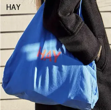 HAY 토트백 블루 L 사이즈 빨간색 로고