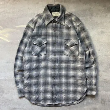 70s PENDLETON 화이트 택 울 셔츠 옴브레 긴팔 셔츠