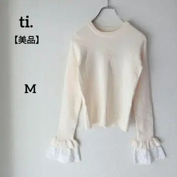 새상품급 ti. 티티베이트 긴팔 리브 니트 프릴 레이스 아이보리 M