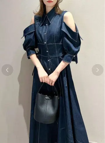 dazzlin 오픈 숄더 데님 스티치 원피스