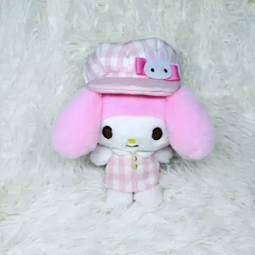 새상품급 마이멜로디 깅엄 헌팅 캡 마스코트 봉제 인형