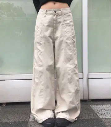anyonemore 코튼 절개 와이드 팬츠