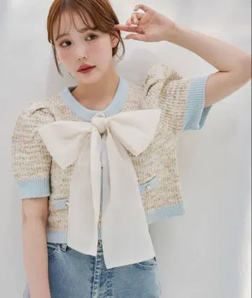 NICE CLAUP 트위드 리본 가디건