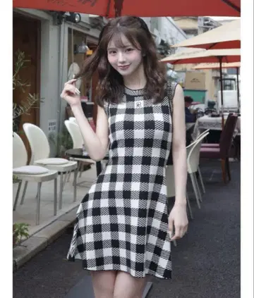 Darich DR 로고 깅엄 니트 미니 원피스 black 다리치