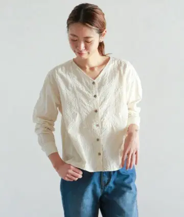 NOMBRE IMPAIR 빅 헤링본 자카드 숏 셔츠 아이보리
