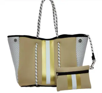 화이트 x 골드 토트백 네오프렌 마더백 노트북 수납