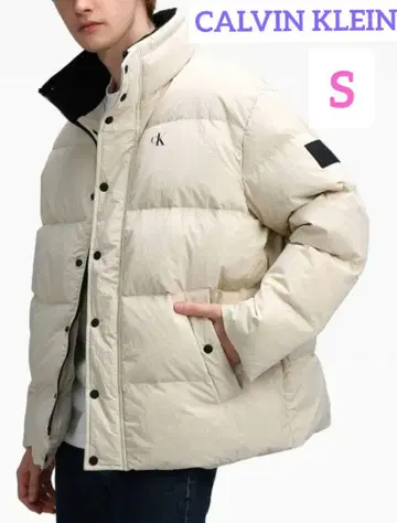 CALVIN KLEIN 배지 오버 사이즈 다운 자켓 아이보리 S
