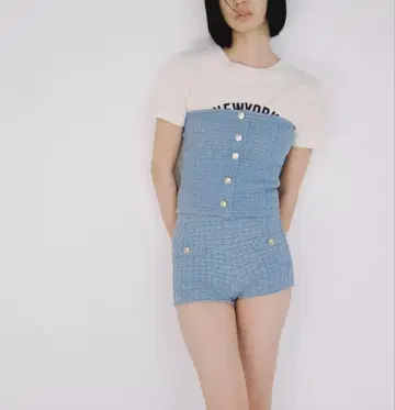 ZARA 하이웨스트 스트레치 숏팬츠 스트랩리스 베어탑