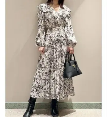 스나이델 새틴 자카드 프린트 원피스