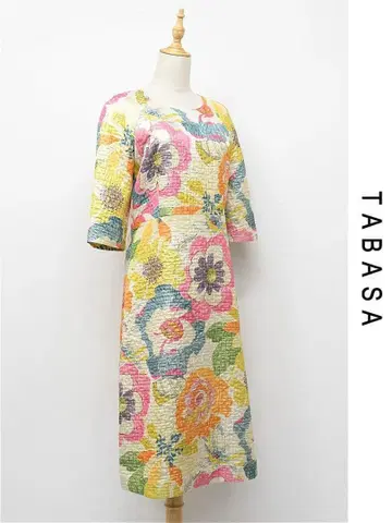 R-K393/새상품급 TABASA 롱 원피스 올 패턴 광택 꽃무늬 34