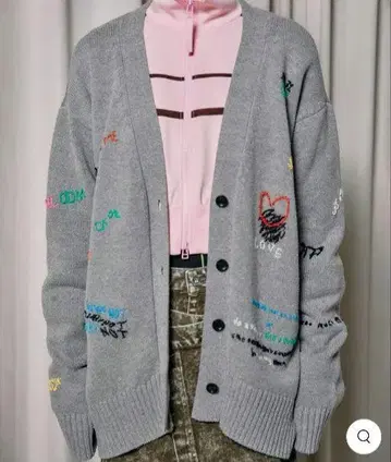 MAISON SPECIAL 라이프워드 자수 가디건 그레이