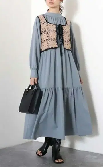 archives 배색 카기 뷔스티에 2WAY 원피스 스카이블루