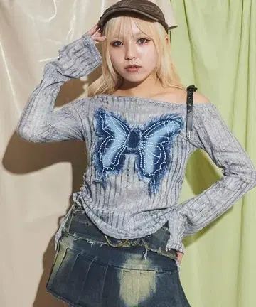 WEGO 벨트 숄더 버터플라이 탑