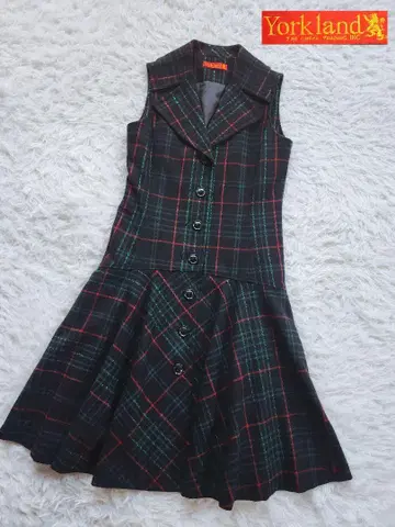 새상품급 요크랜드 테일러드 카라 부착 원피스 체크 9호