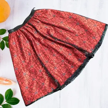 미디 스커트 플레어 스커트 꽃무늬 빨간색 블랙 M 개더 허리 허리밴딩