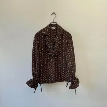 구제 의류 프릴 셔츠 올 패턴 모노그램 겉옷 조임 소매 레트로 빈티지