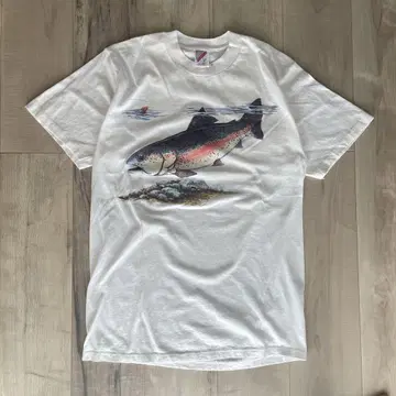 90년대 미국산 싱글 스티치 무지개송어 T셔츠 저지즈 물고기 아트