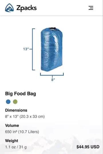 Zpacks 후드 백