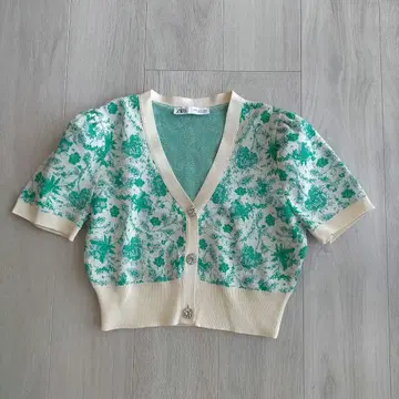 ZARA 꽃무늬 크롭 반팔 가디건