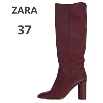 ZARA 자라 천연 가죽 가죽 롱 부츠 보르도 버건디 37 24