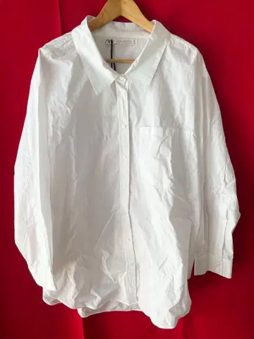 미사용 8,990엔 ZARA 자라 화이트 롱 셔츠 여성용 코튼