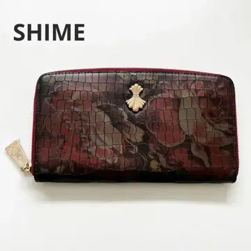 미사용 SHIME 시이메 플라워 꽃무늬 라운드 지퍼 보르도 장지갑