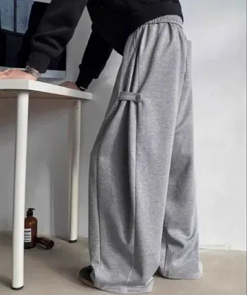사이드 스냅 버튼 와이드 스웨트 팬츠 변형 팬츠 허리밴딩