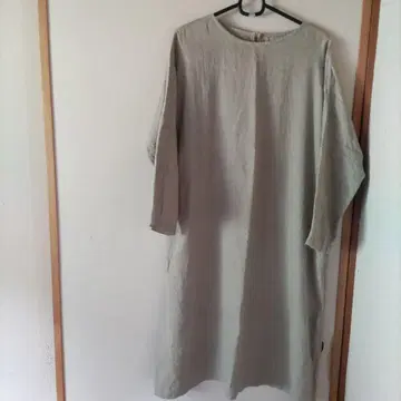 린넨 100% 그레이 A라인 원피스 긴팔