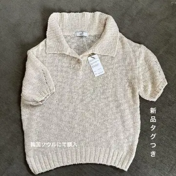 택 포함 새상품 반팔 카라 부착 니트 (한국 구매)
