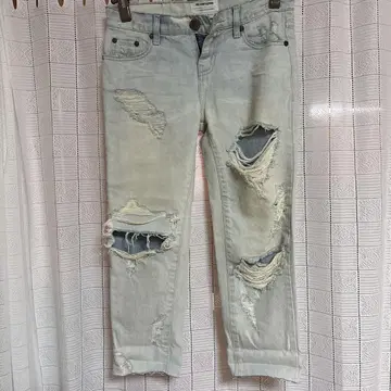 블루 데미지 데님 팬츠
