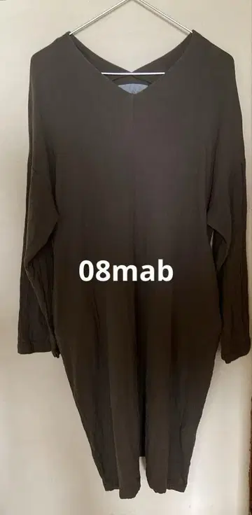08mab 다크 그린 V넥 긴팔 롱 원피스