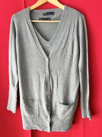 ZARA 자라 셋업 니트 가디건 & 베스트 라이트 그레이 L