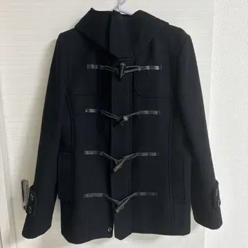 블랙 더플 코트 후드 부착