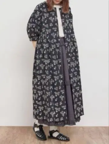 사만사 모스모스 총 자수 허리 절개 원피스 린넨 블렌드