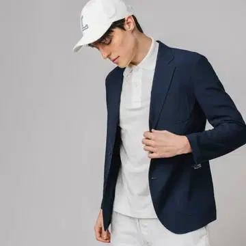 네이비 테일러드 자켓 코튼 혼방 LACOSTE