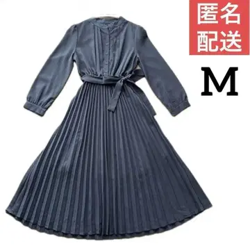 플리츠 원피스 허리 리본 밴드 카라 그레이 M