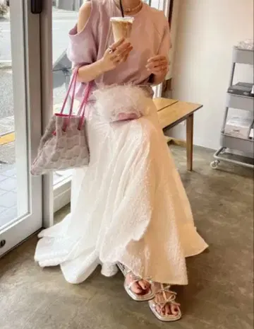 택 포함 새상품! BayBee 플레어 롱 스커트 화이트
