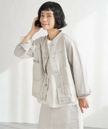 셋업 노카라 데님 자켓 & I라인 스커트