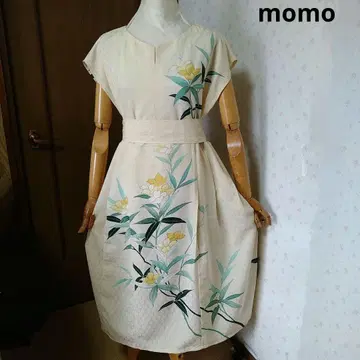 순수 실크 호몬기 허리 리본 포함 턱 들어간 원피스 기모노 리메이크