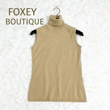 FOXEY BOUTIQUE 캐시미어 100% 하이넥 니트 베이지 40