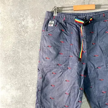 CHUMS 하프 팬츠 네이비 올 패턴 벨트 포함 코튼 카츠오도리