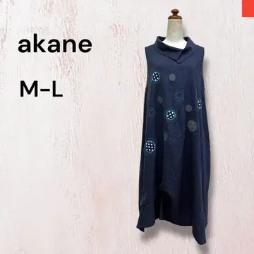 아무우 아카네 akane 슬리브리스 롱 원피스 네이비 도트 M-L