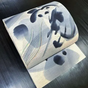 순수 실크 츠무기 후쿠로 오비 [ 남색 수묵화 ]