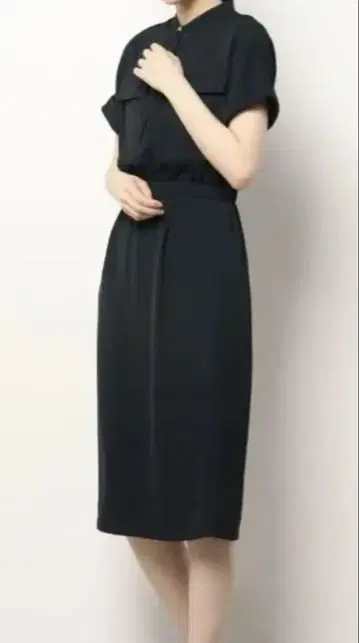 로페피크닉 네이비 밴드 카라 반팔 셔츠 원피스 수험 네이비
