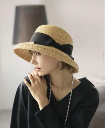 이시다 제모 베이지 밀짚모자 블랙 리본 포함
