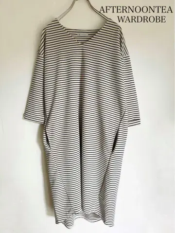 AFTERNOONTEA WARDROBE 보더 V넥 롱 원피스