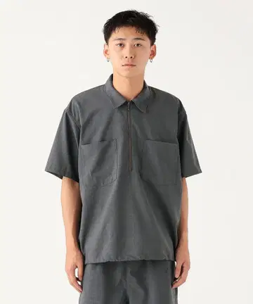 BEAMS 빔즈 하프 지퍼 풀오버 반팔 셔츠 L