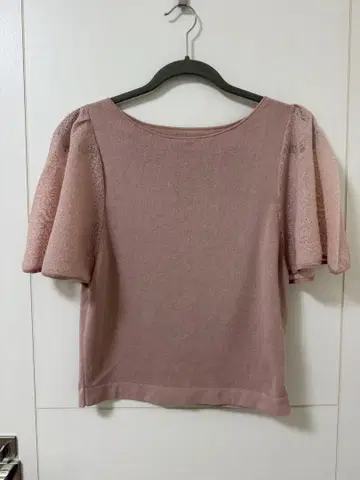 아나이 size38 핑크 레이스 소매 반팔 니트